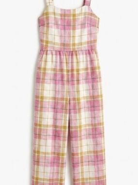 LOFT Beach Pink Plaid Tie-Front Wide-Leg Jumpsuit Size Small